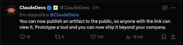 Claude Developers post announcing that Artifacts can be published and viewed by anyone with the link
